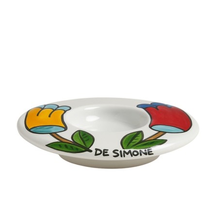 Portalumino candela tealight tondo Folk Tulipani Ceramiche De Simone Portalumino candela tealight tondo Folk Tulipani Ceramiche De Simone